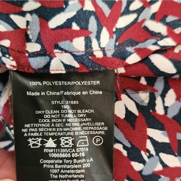 Tory Burch Button Front Patterned Blouse Size 0 - Picture 6 of 6